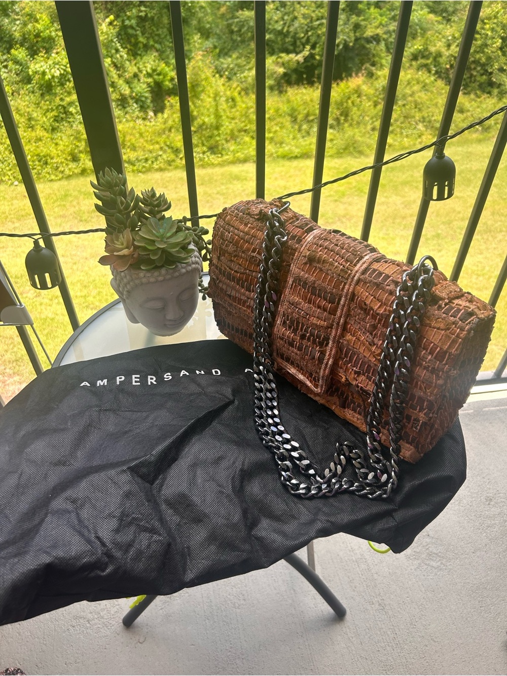 Belier.Belier Leather Woven Brown Crossbody Bag with Chain Strap